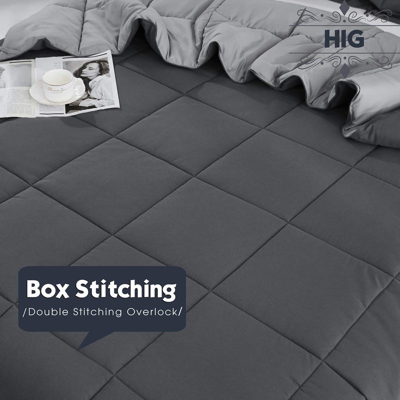 Hi -G HIG 3pc Gray Twin/Twin XL Comforter Set - All Season Reversible Down Alternative Comforter with Two Sham - Quilted Duvet Insert with Corner Tabs - Box Stitched Blanket - Breathable, Soft - Image 4